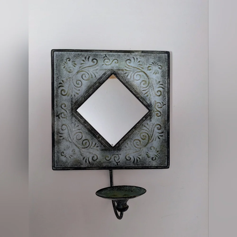 Mirror Triangle Distressed Black Gray Candle Holder Home Decor 10 X 10